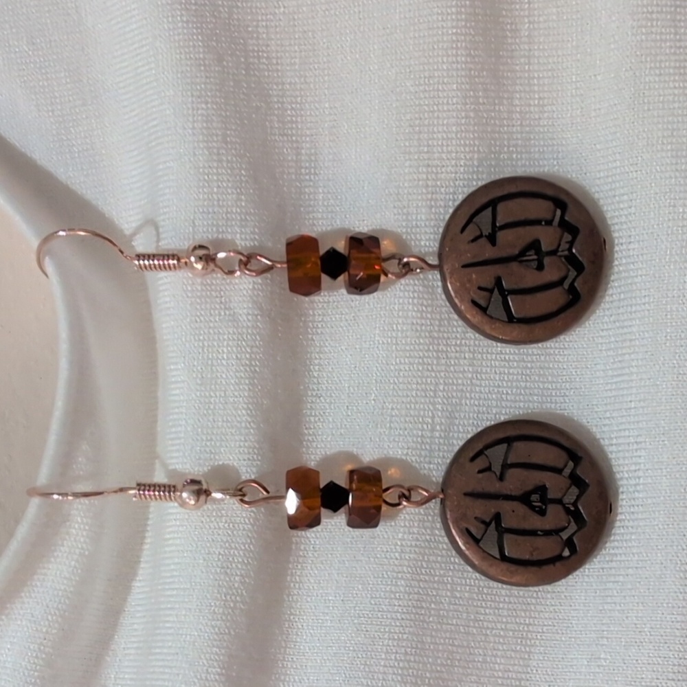 Handmade Pumpkin Halloween Earrings with Swarovski Accents (Hypoallergenic Posts